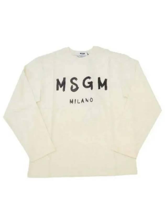 Milano Brushed Logo Cotton Long Sleeve T-Shirt Cream - MSGM - BALAAN 2