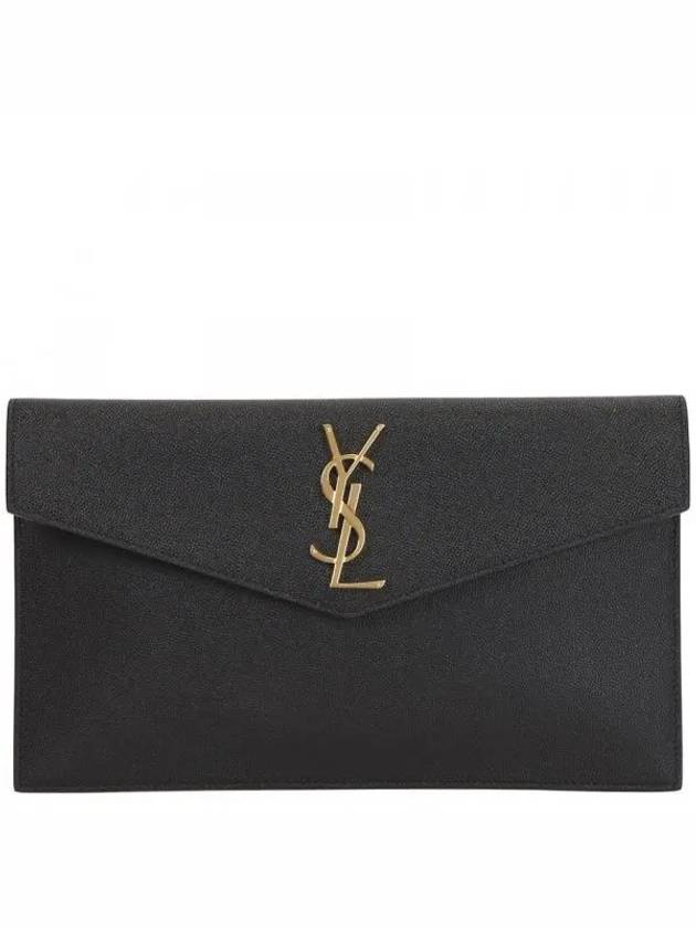 Uptown Grain de Poudre Embossed Leather Clutch Bag Black - SAINT LAURENT - BALAAN 2