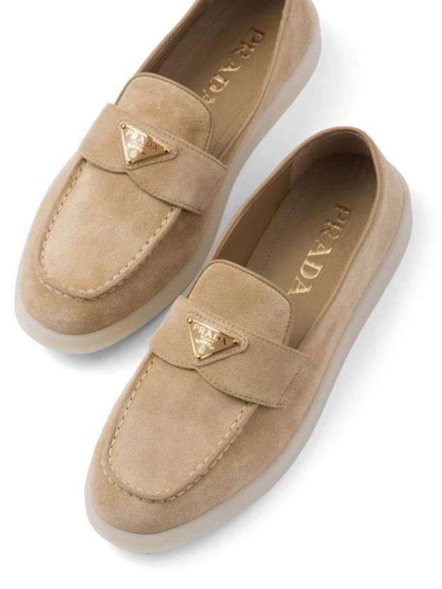 Triangle Logo Suede Leather Loafers Beige - PRADA - BALAAN 6