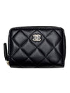 Classic Gold Hardware Logo Flap Zip Lambskin Card Wallet Black - CHANEL - BALAAN 1