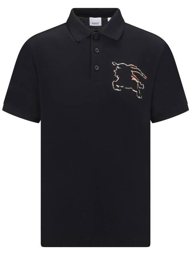 Check EKD Logo Print Cotton Polo Shirt Black - BURBERRY - BALAAN 1