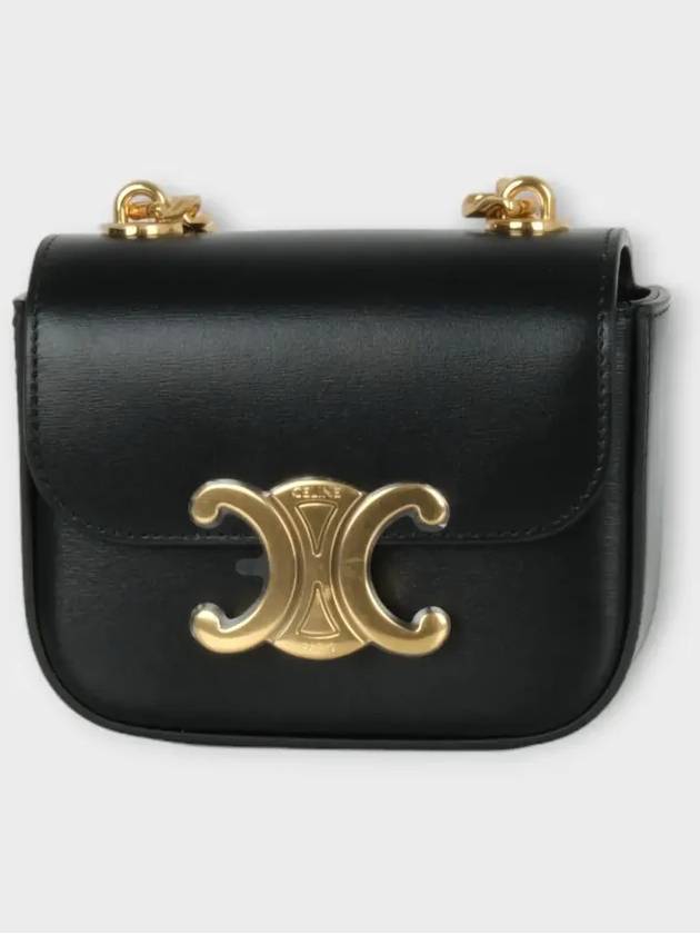 Triomphe Chain Shiny Calfskin Small Cross Bag Black - CELINE - BALAAN 4