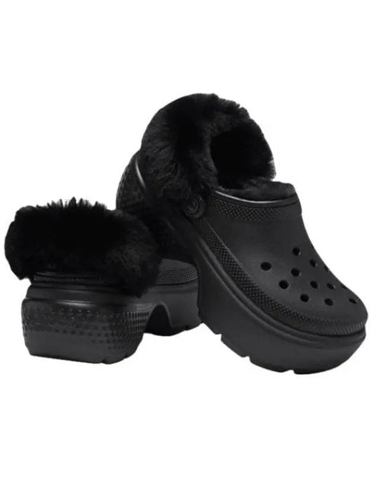 Stomp Lined Clog Fur Sandals Black - CROCS - BALAAN 2