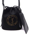 Embroidered Felt Smooth Leather Rib Gauche Lace Bucket Bag Black - SAINT LAURENT - BALAAN 3