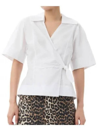 Poplin Wrap Cotton Blouse White - GANNI - BALAAN 2