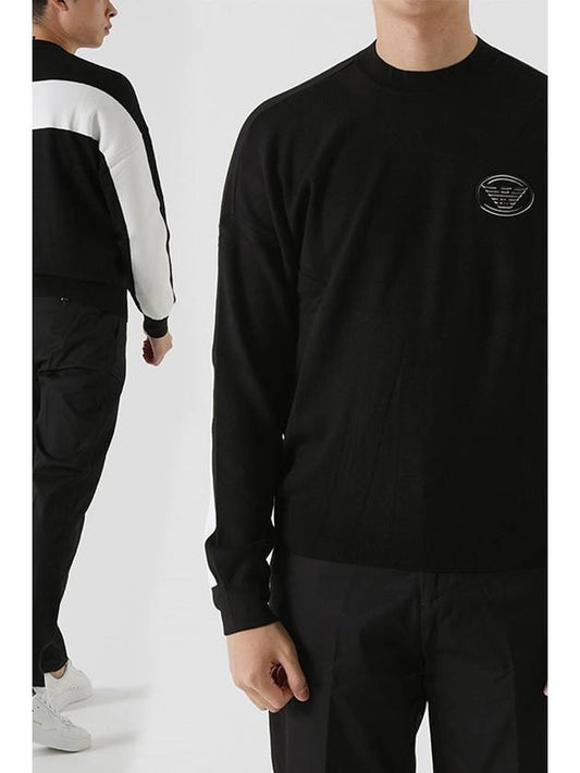 Armani Emporio 6L1MXA Color Block Eagle Embroidery Sweatshirt Black 1MKZZ 0999 - EMPORIO ARMANI - BALAAN 1