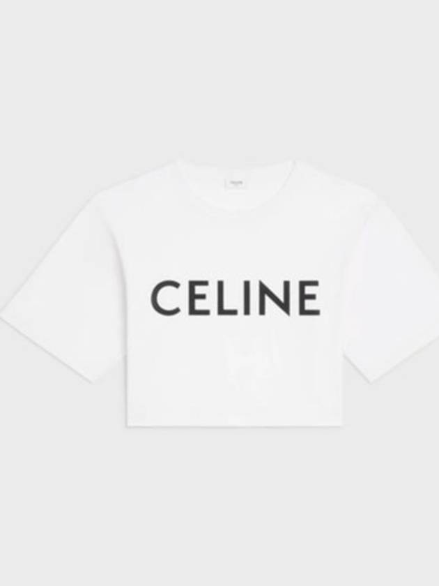 Cotton Jersey Cropped T-Shirt Ecru Black - CELINE - BALAAN 2