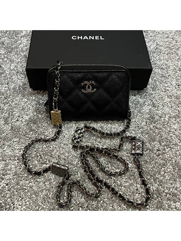 CC Classic Zipper Charm Chain Card Wallet Black - CHANEL - BALAAN.