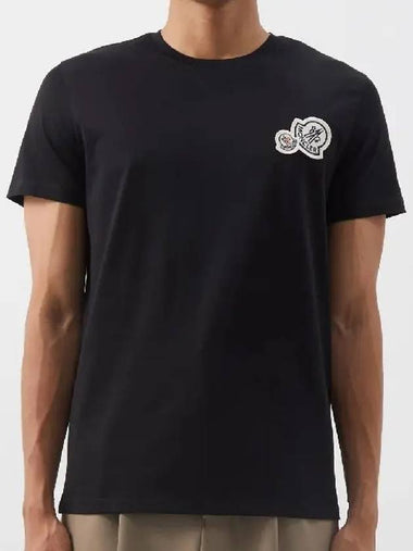 Logo Patch Ribbed Crewneck Cotton Jersey TShirt Black - MONCLER - BALAAN 1