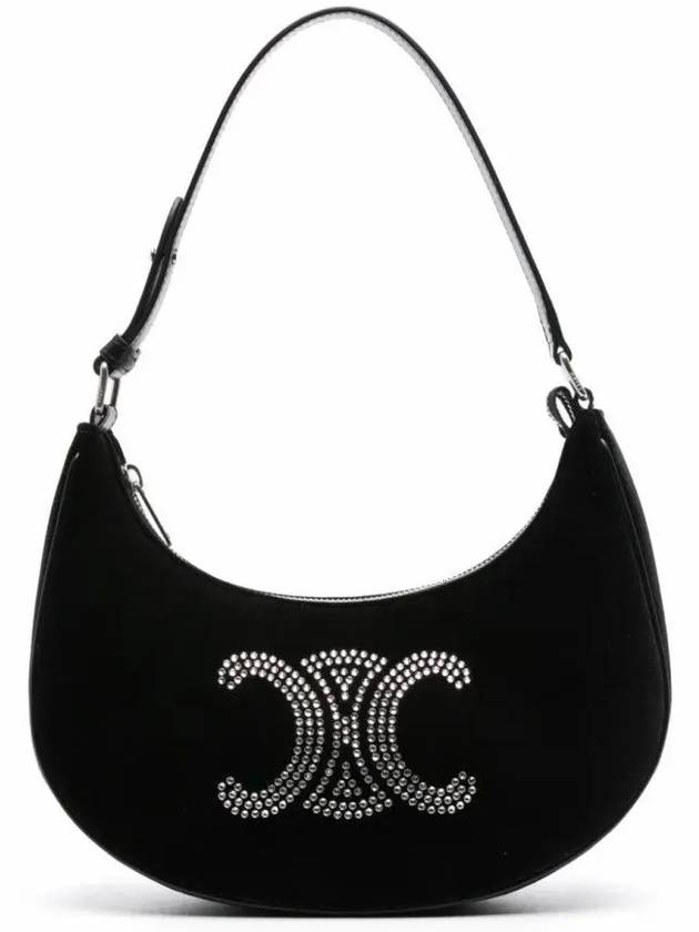 Ava Velvet Triomphe Strass Shoulder Bag Black - CELINE - BALAAN 6