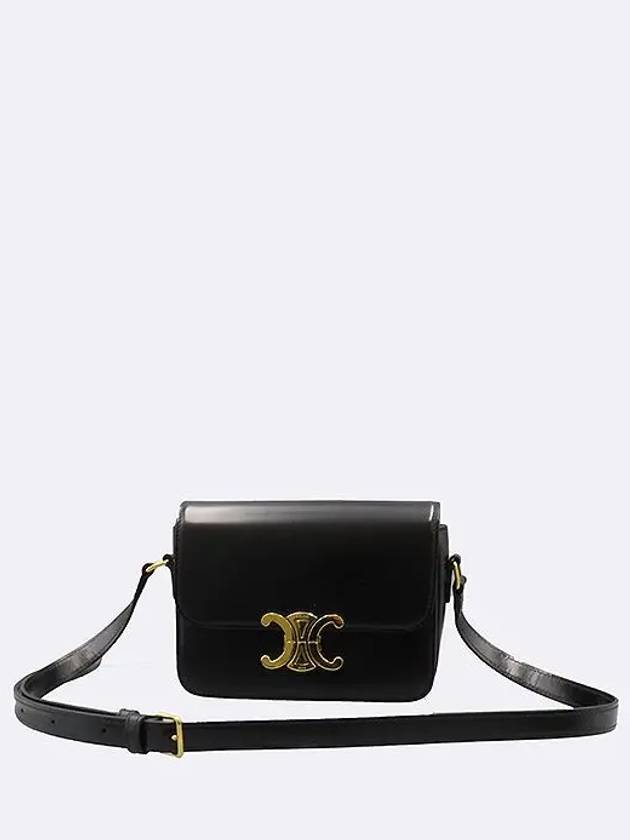 188423 Black Gold Logo Tin Triomphe Calfskin Shoulder Bag - CELINE - BALAAN 2