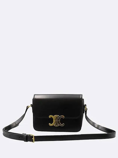 188423 Black Gold Logo Tin Triomphe Calfskin Shoulder Bag - CELINE - BALAAN 2