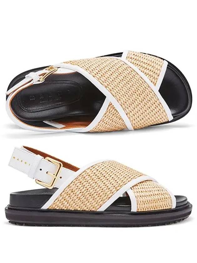 Leather Raffia Effect Fabric Fussbett Sandals Beige - MARNI - BALAAN 2