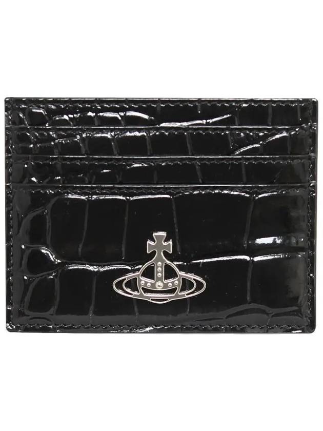 ORB Logo Croc Embossed Card Wallet Black - VIVIENNE WESTWOOD - BALAAN 4