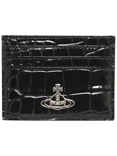 ORB Logo Croc Embossed Card Wallet Black - VIVIENNE WESTWOOD - BALAAN 2