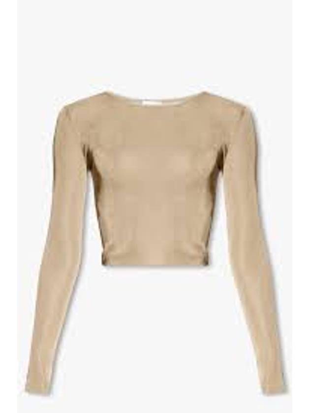 Rib Detail Viscose Crop Long Sleeve T-Shirt Beige - SAINT LAURENT - BALAAN 2