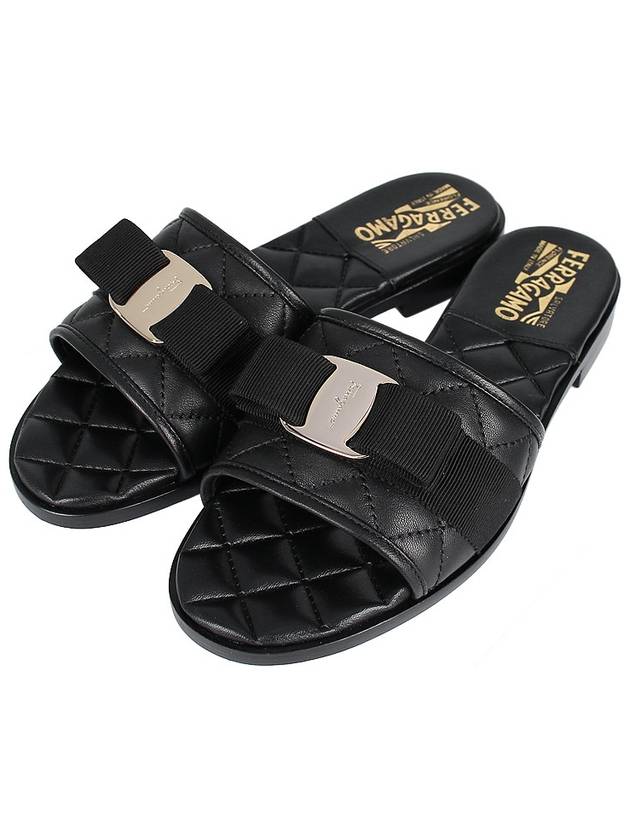 Vara Quilted Slippers Black - SALVATORE FERRAGAMO - BALAAN 3