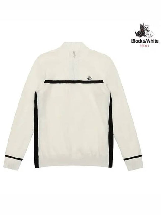 Chenille color combination point knit half zip-up 2621LDOKIVORY - BLACK&WHITE - BALAAN 1