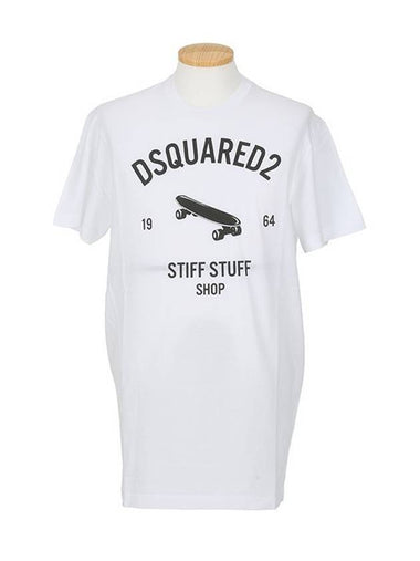 Men's Long Twist Fit Round Short Sleeve T-Shirt White - DSQUARED2 - BALAAN 1