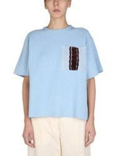 Women's Crew Neck Cotton Short Sleeve T-Shirt Blue - JIL SANDER - BALAAN 2