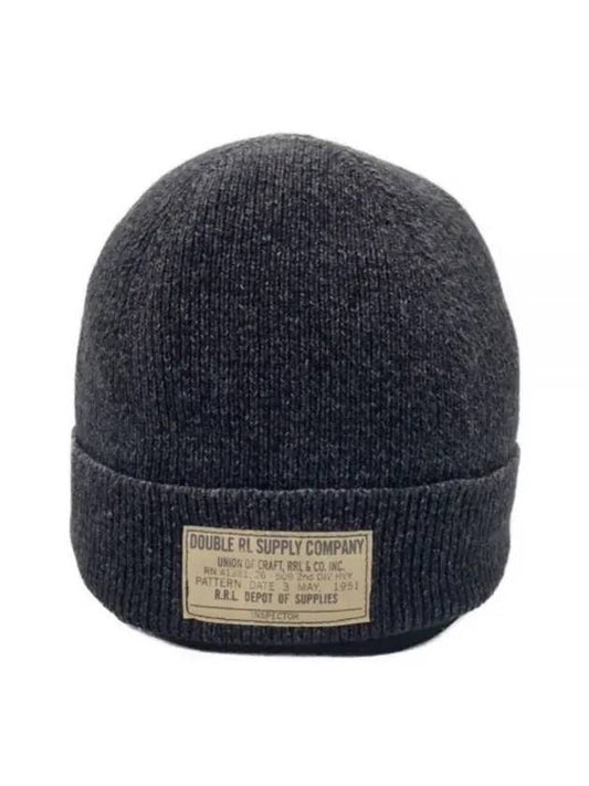 Logo Patch Indigo Dye Cotton Beanie Charcoal - POLO RALPH LAUREN - BALAAN 1