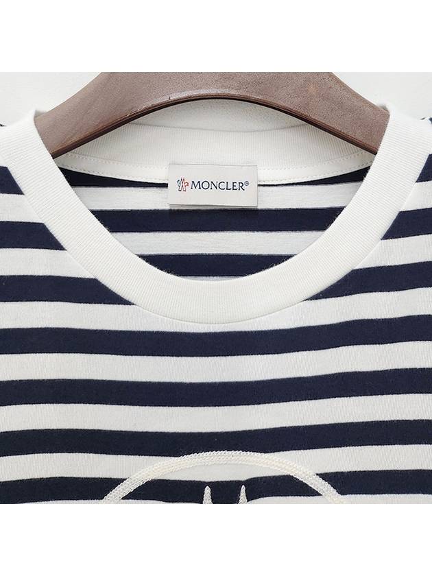 Kids Logo Embroidered Striped Short Sleeve T Shirt 12Y 14Y Blue White 8C00009 89AGB F07 - MONCLER - BALAAN 5