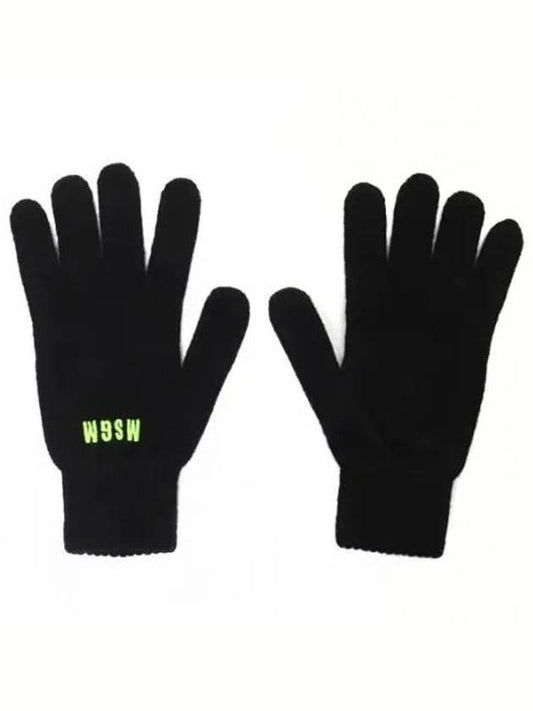 Embroidered Logo Knit Gloves Black - MSGM - BALAAN.