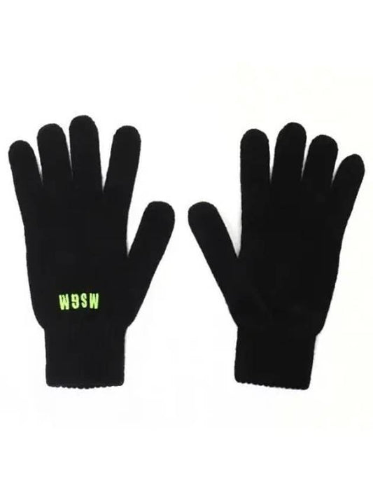 Embroidered Logo Knit Gloves Black - MSGM - BALAAN 1