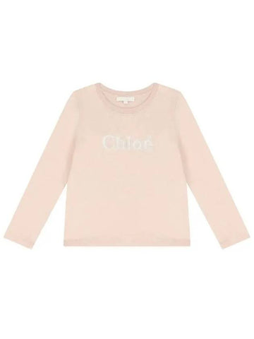 Kids Embroidered Logo Long Sleeve T shirt Pink - CHLOE - BALAAN 1