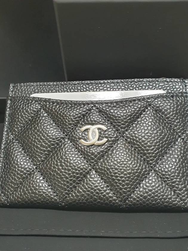 Silver CC Logo Caviar Card Wallet Black - CHANEL - BALAAN 4