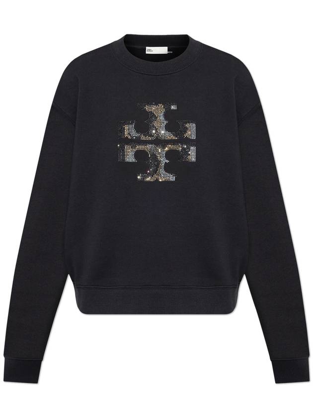 Tory Burch Sweatshirt With Logo Finished With Shimmering Sequins, Women's, Black - TORY BURCH - BALAAN 1