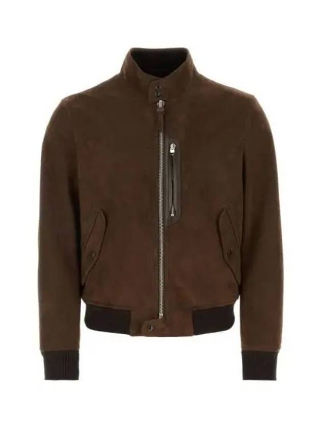 Men's Harrington Light Zip-Up Suede Jacket Brown - TOM FORD - BALAAN 2