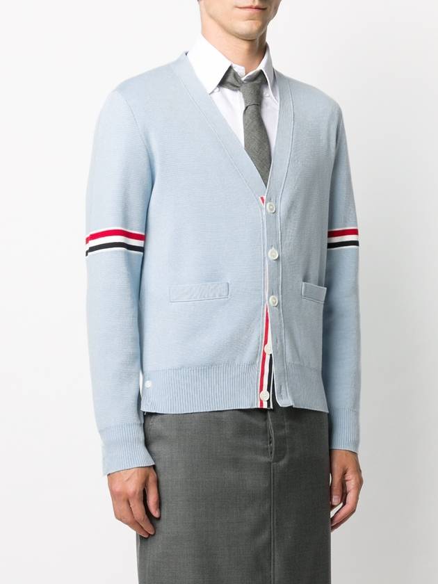 Milano Stitch Sprite Armband Cotton V-neck Cardigan Light Blue - THOM BROWNE - BALAAN 5