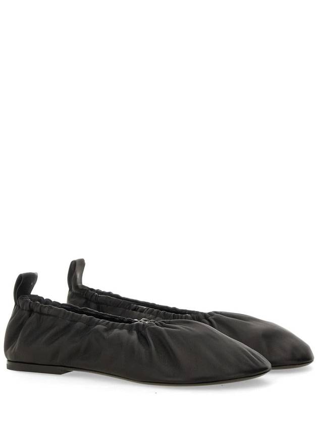 Gathered Detail Leather Ballerina Black - JIL SANDER - BALAAN 4