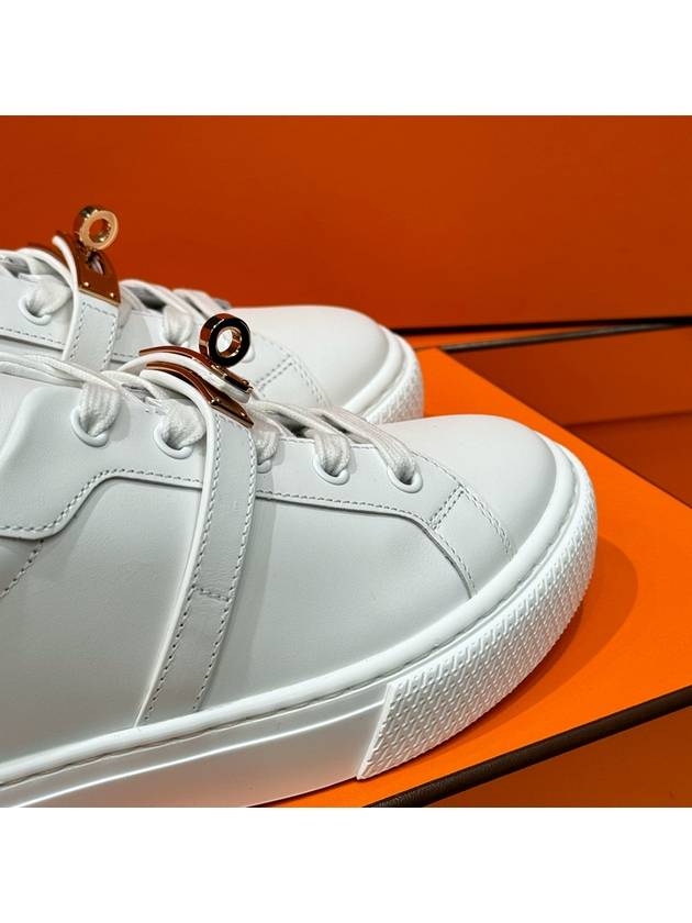 Women's Sneakers Calfskin Rose Gold Kelly Buckle White - HERMES - BALAAN 9