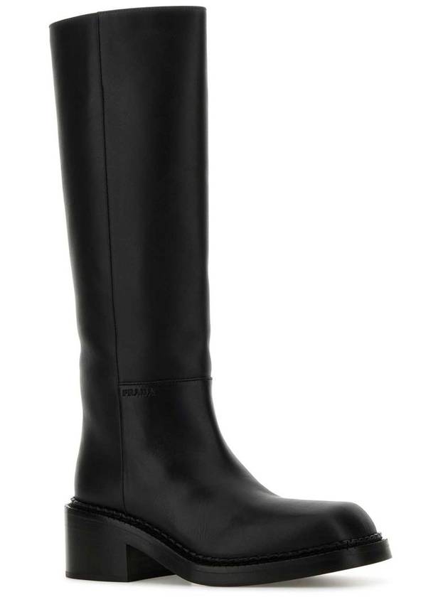 Logo leather long boots black - PRADA - BALAAN 3