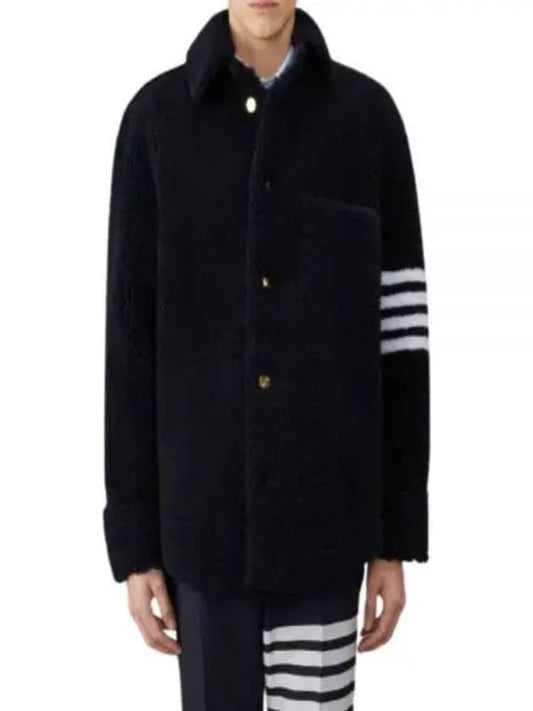 Men's 4 Bar Shearling Oversized Jacket Navy - THOM BROWNE - BALAAN 2