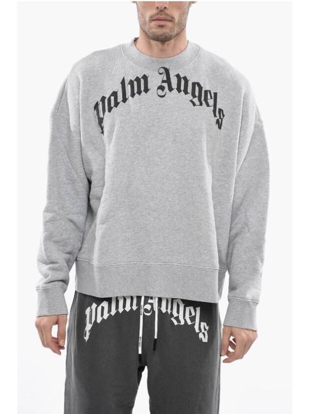 GD Curved Logo Crew Sweatshirt Grey - PALM ANGELS - BALAAN 1