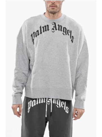 GD Curved Logo Crew Sweatshirt Grey - PALM ANGELS - BALAAN 1