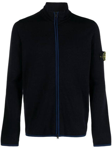 Compass Patch High Neck Stretch Wool Zip Up Cardigan Navy - STONE ISLAND - BALAAN 1