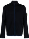 Compass Patch High Neck Stretch Wool Zip Up Cardigan Navy - STONE ISLAND - BALAAN 1