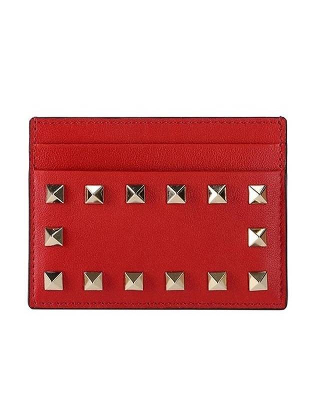 Rockstud Nappa Leather Card Wallet Red - VALENTINO - BALAAN 1