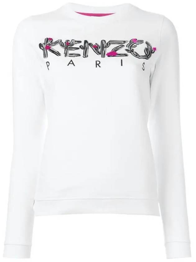 Embroidered Logo Cotton Sweatshirt White - KENZO - BALAAN 3