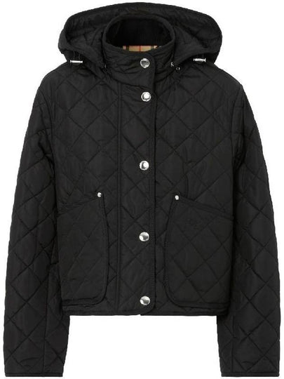 Diamond Quilted Crop Hoodie Jacket Black - BURBERRY - BALAAN 2