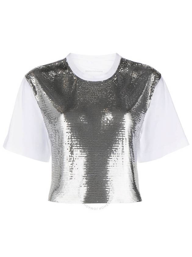 Rabanne Ladies Silver / White Metallic Mesh T-Shirt, Size Medium - PACO RABANNE - BALAAN 1