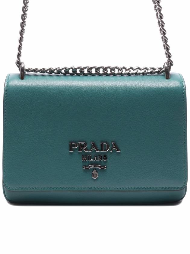 Ladies Pattina Flap Logo Silver Chain Soft Leather Shoulder Bag Green - PRADA - BALAAN 2