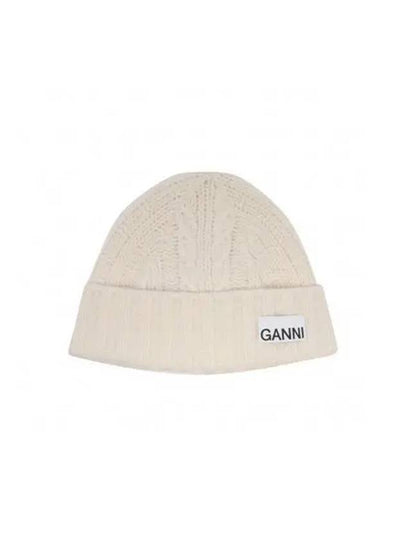 Logo Cable Knit Beanie Egret - GANNI - BALAAN 2