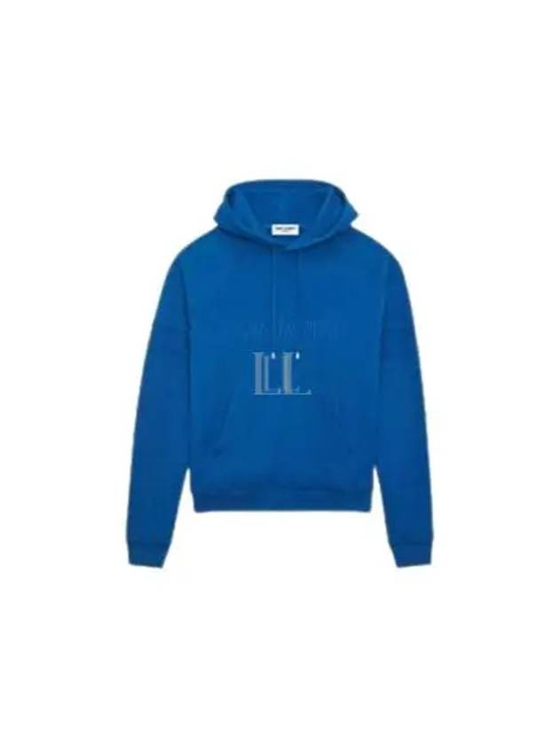 Embroidered Logo Hoodie Blue - SAINT LAURENT - BALAAN 2