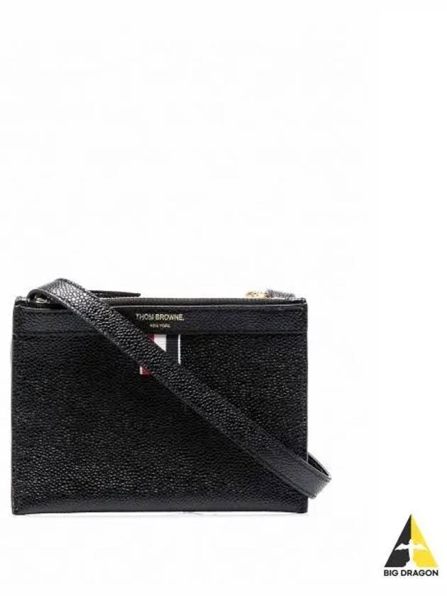 Document Holder Pebble Grain Leather Mini Cross Bag Black - THOM BROWNE - BALAAN 2