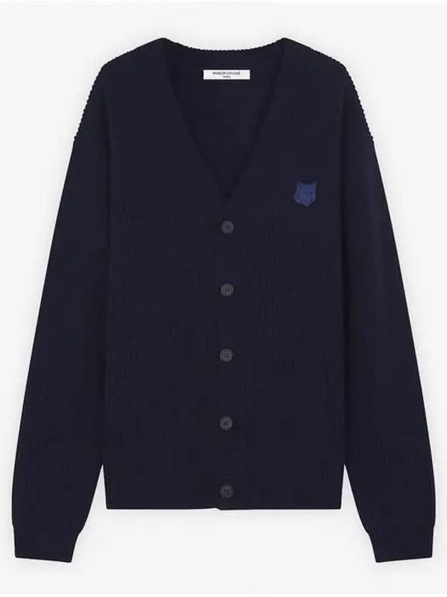 NM00501KT1093 Foxhead Ribbed Wool Cardigan Navy - MAISON KITSUNE - BALAAN 1